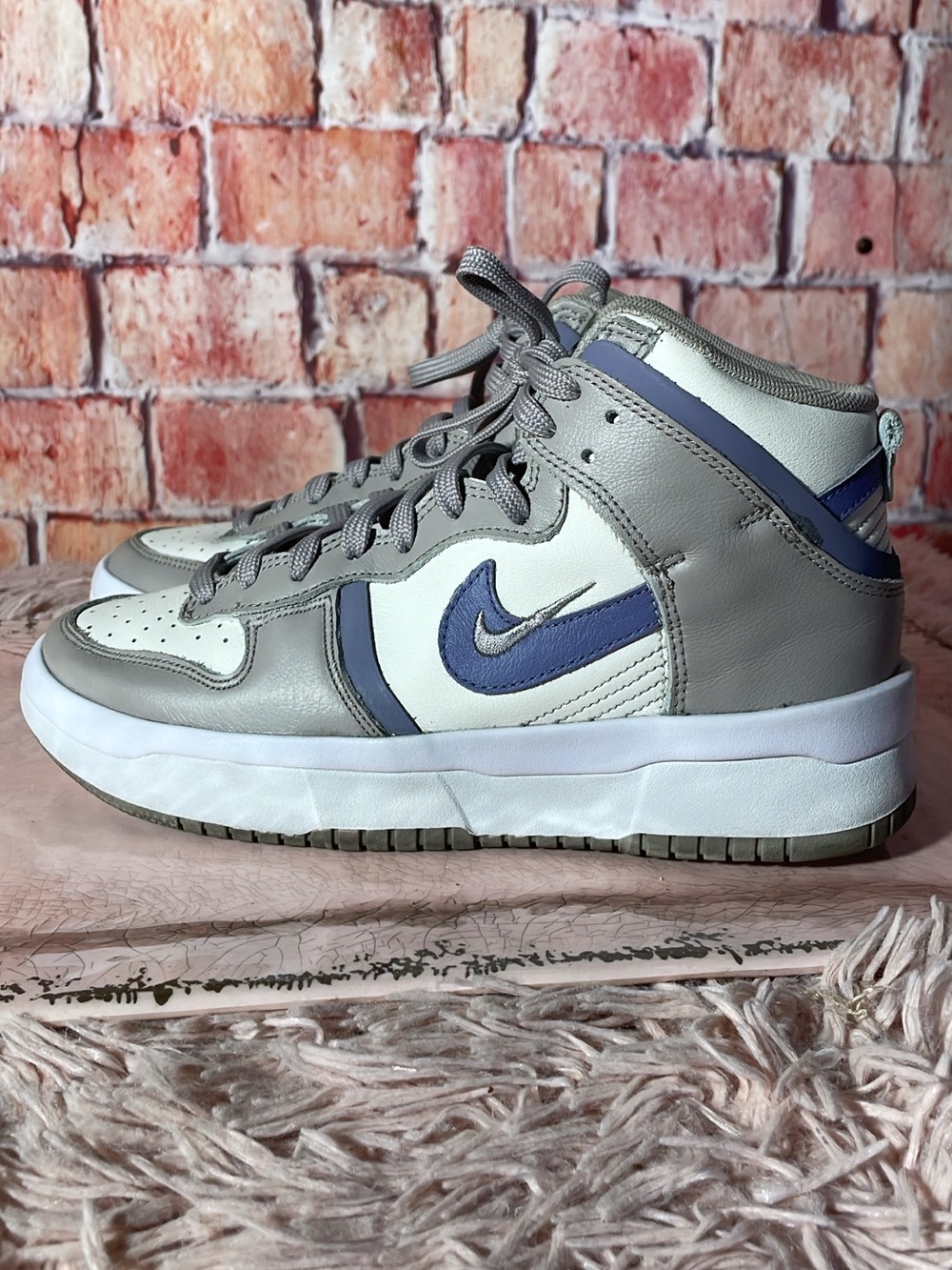 Nike Kids High-Top Sneakers in Gray, White & Blue